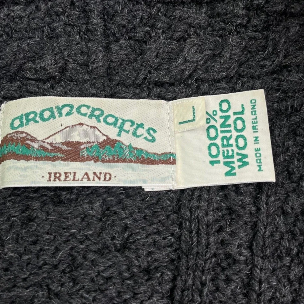 Aran Crafts Cardigan Womens L Gray 100% Merino Wool Cable Knit Made in Ireland